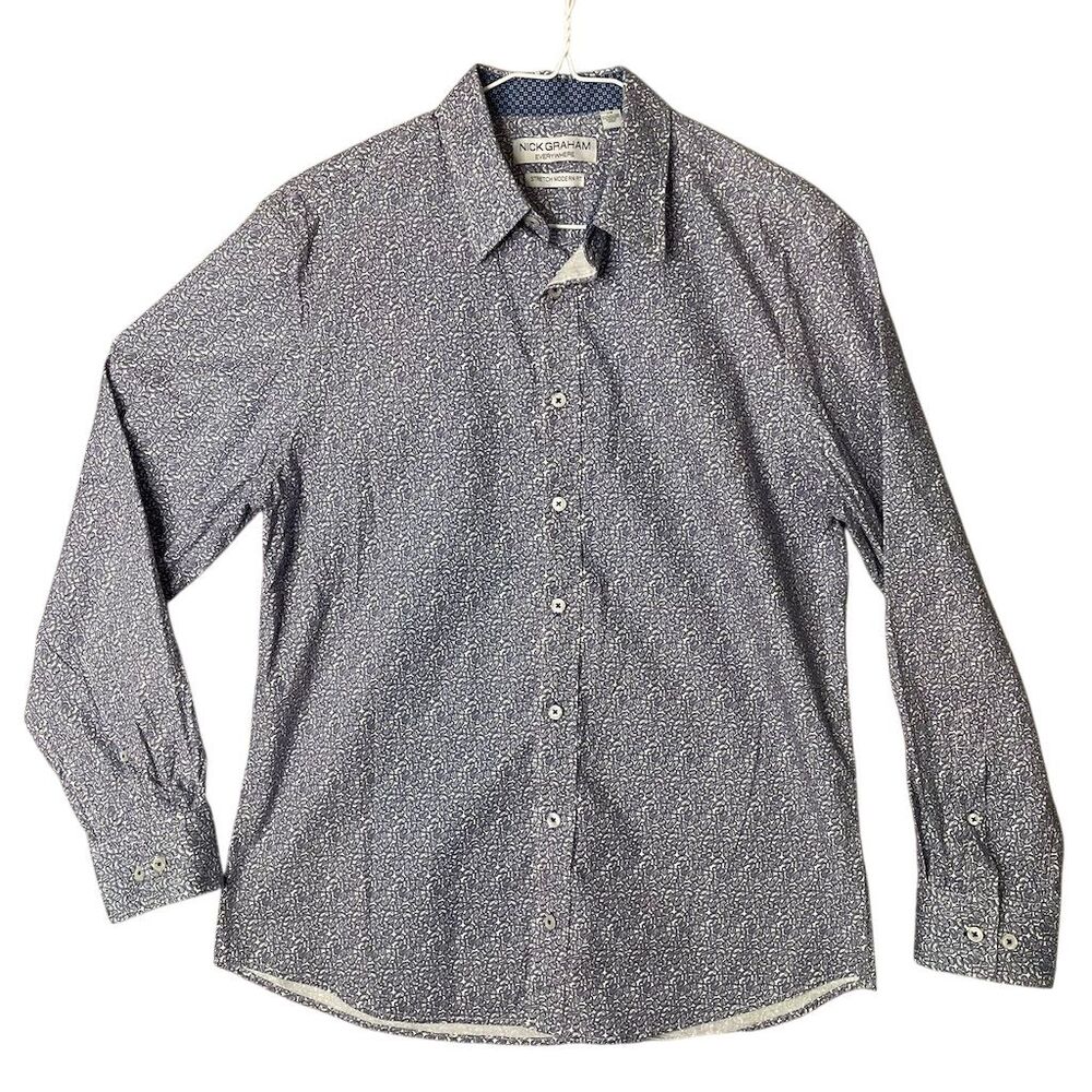 Nick Graham Men's Paisley Dress Shirt Blue Long Sleeve Size L